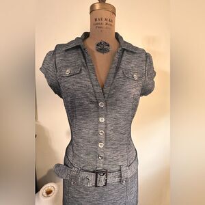 Guess Marl Gray Short Sleeve V neck button down Mini Dress size Large